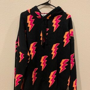 Crazy Train Black Sweater with Orange and Pink Lightning Bolts
